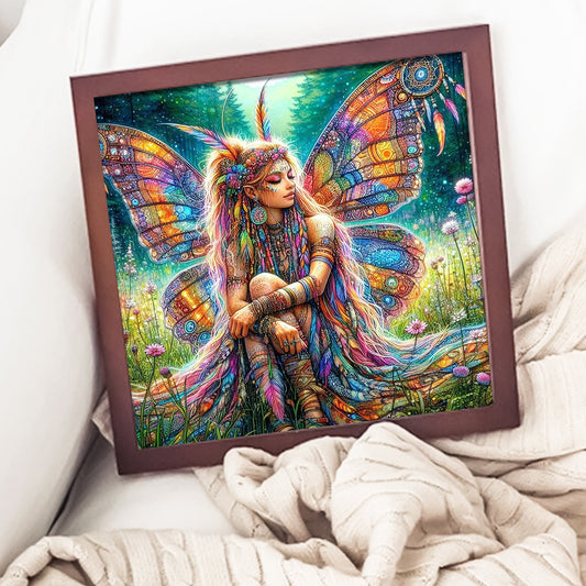 Butterfly girl - Full Round Diamond Painting -40x40cm
