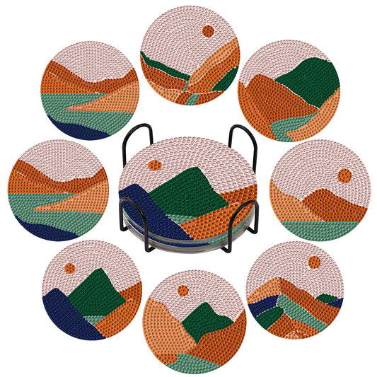 8Pcs Mountain Diamond Painting Coasters with Holder