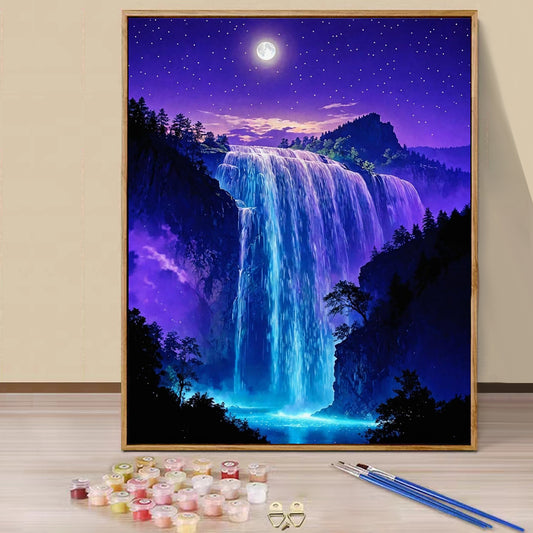 Purple Night Waterfall- Paint by Numbers -40x50cm