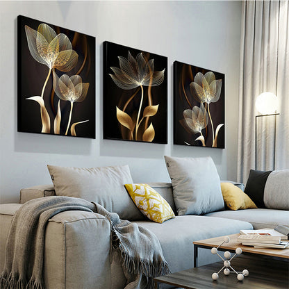 Golden Lotus Flower - Full Round Diamond Painting - 30x40cm - 3 Pack