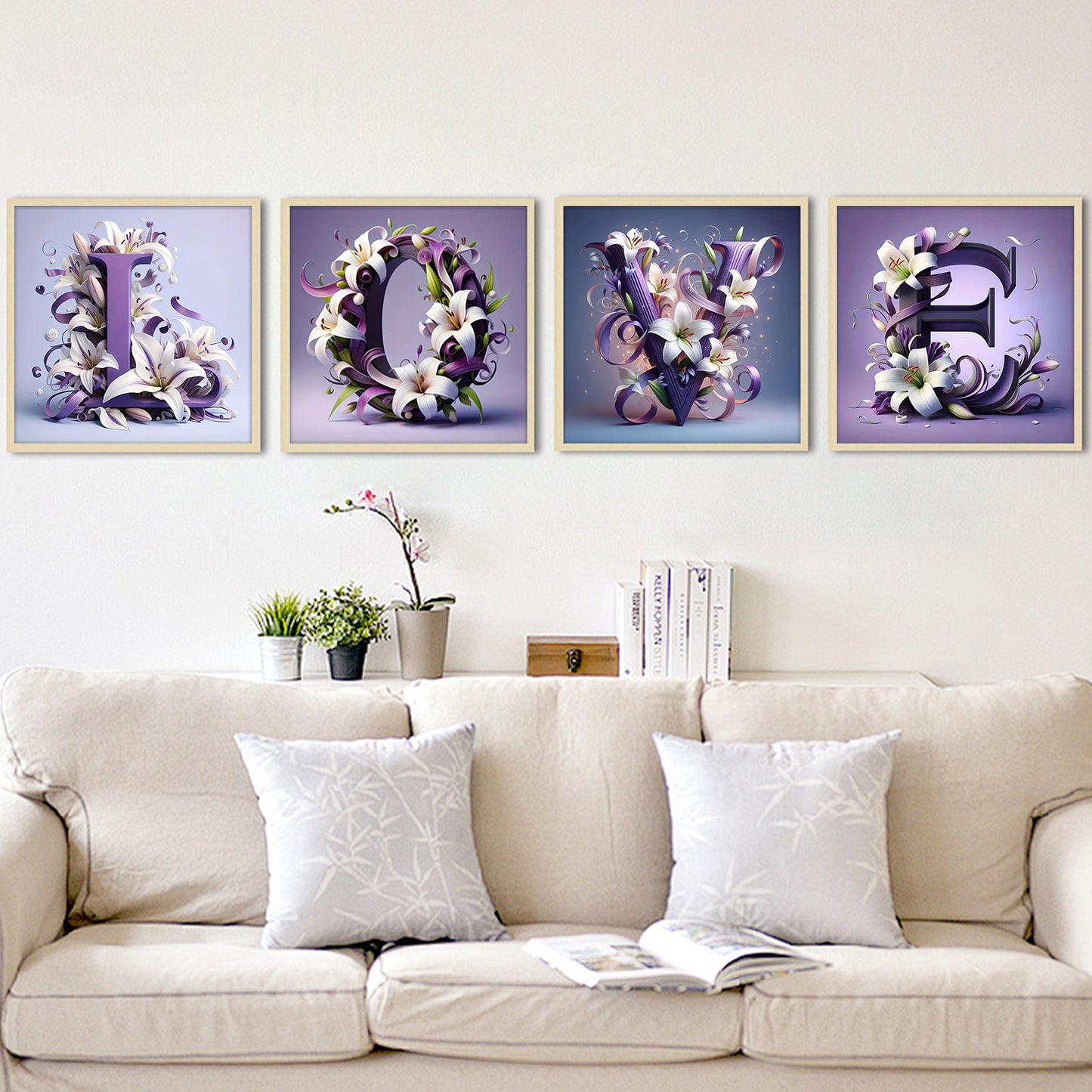 Purple Alphabet - Full Round Diamond Painting - 30x30cm