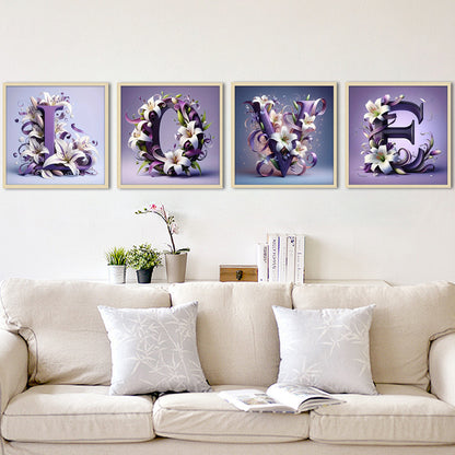 Purple Alphabet - Full Round Diamond Painting - 30x30cm