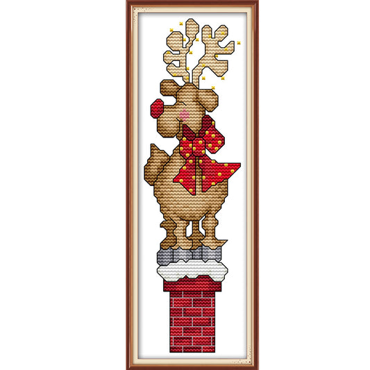 Christmas deer - 14CT Stamped Cross Stitch Kit - 9×27cm