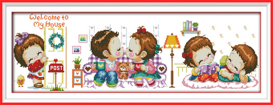 Doll House - 14CT Stamped Cross Stitch Kit - 64×25cm