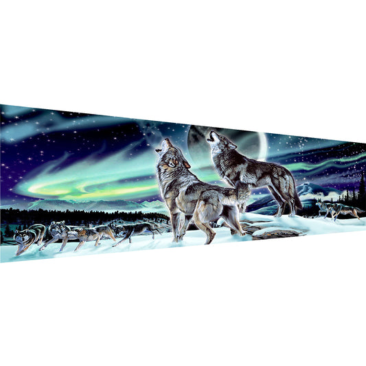 Aurora Wolf Howl - Full Round Diamond Painting - 90x30cm