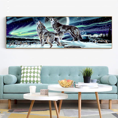 Aurora Wolf Howl - Full Round Diamond Painting - 90x30cm