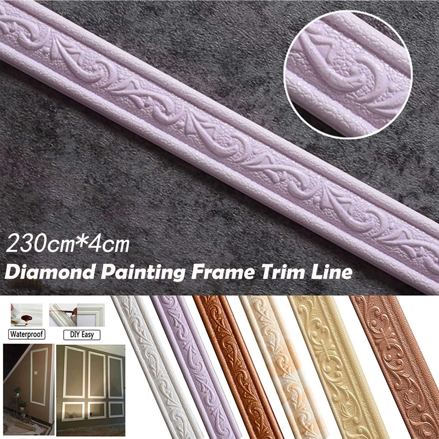 2pcs 230cm/Roll Diamond Painting Frame,Multifunction Self Adhesive 3D Pattern Edge Decoration Mouldings Trim Border Frame