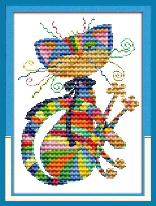 Colorful cat  - 14CT Stamped Cross Stitch Kit - 25×33cm