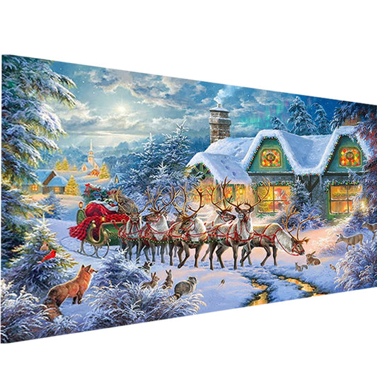 Christmas Santa Deer- Full Round Diamond Painting - 40x70cm