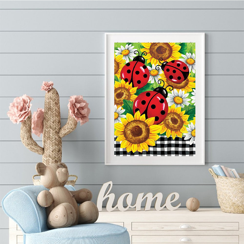 Sunflower Ladybug - Full Round Diamond Painting Kits - 30x40cm