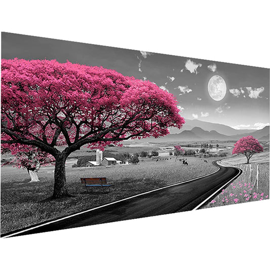 Purple Tree and Road - Full Round Diamond Painting - 70x40cm