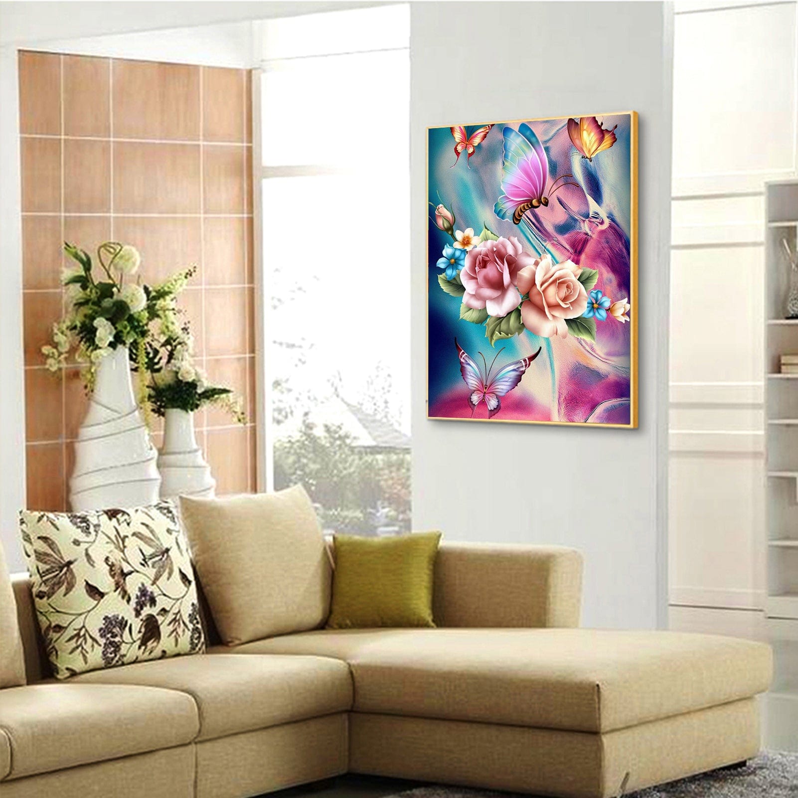 Flower Butterfly- Full Round Diamond Painting - 30x40cm
