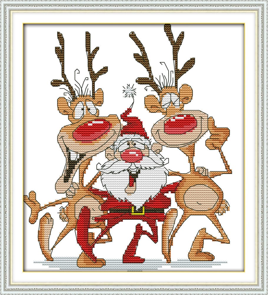 Santa and the reindeer  - 14CT Stamped Cross Stitch Kit - 26×28cm YALKIN