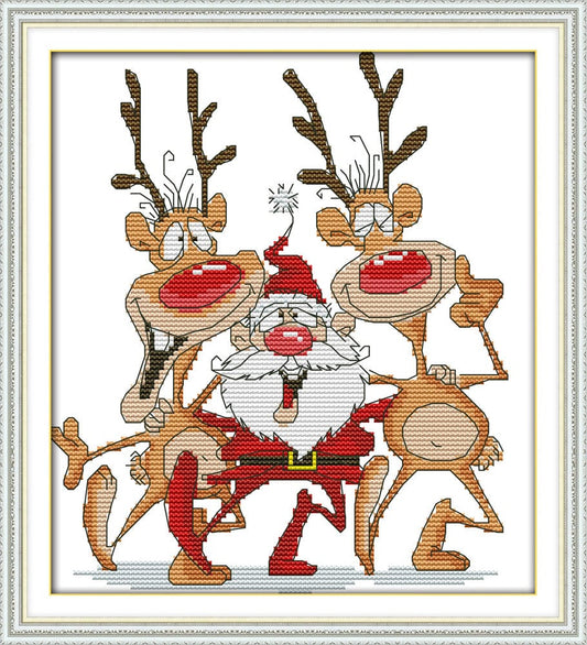 Santa and the reindeer  - 14CT Stamped Cross Stitch Kit - 26×28cm YALKIN