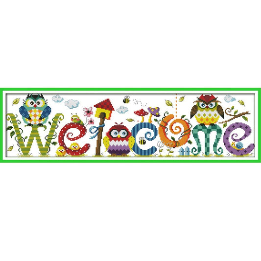 The owl welcome card - 14CT Stamped Cross Stitch Kit - 58×17cm YALKIN